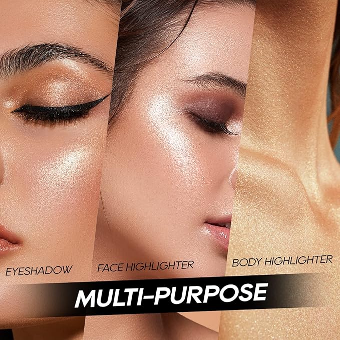 Baked Highlighter Powder Palette, Makeup Highlighter Powder Palette Sheer Shimmering Finish Face Highlighters Makeup Iluminadores de Maquillaje #01 Moonlight White