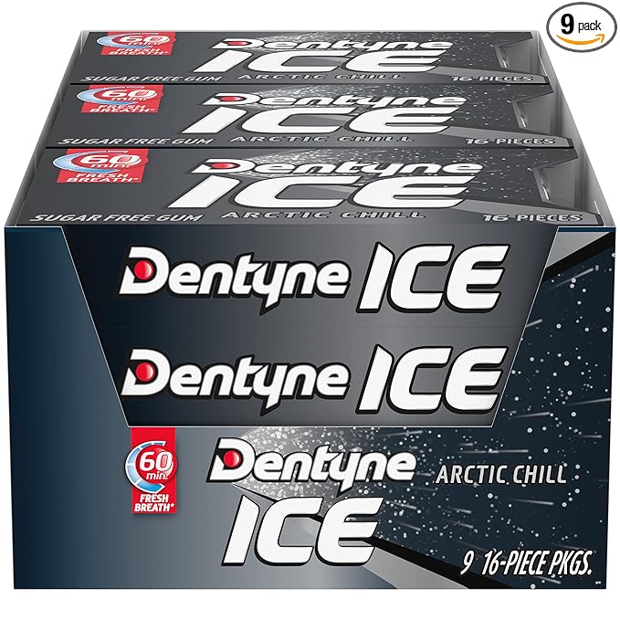 Dentyne Ice Arctic Chill Sugar-Free Chewing Gum, 9 Packs of 16 Pieces (144 Total Pieces)