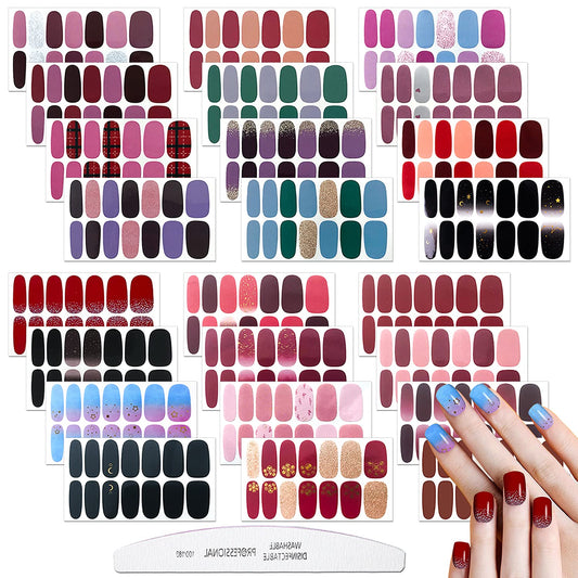 JERCLITY 24 Sheets Solid Color Nail Polish Strips Press On Nail Stickers Full Nail Wraps for Women