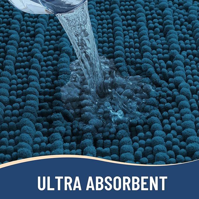Arotive Luxury Chenille Bathroom Rug Mat, Extra Soft Thick Absorbent Shaggy Bath Rugs, Non-Slip Machine Wash Dry, Plush Bath Mats for Bathroom, Shower and Tub, 54x24, Peacock Blue
