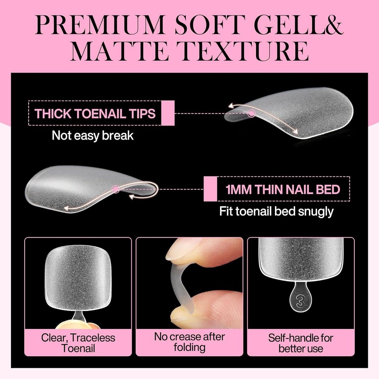 Square Toe Nail Tips, 240pcs Press On Toenails for Women Full Matte Wider Toe Nail Tips, 12 Size Full Cover Short Fake Toenail for Big Toe Nail Extensions Home DIY Nail Salon Soak Off