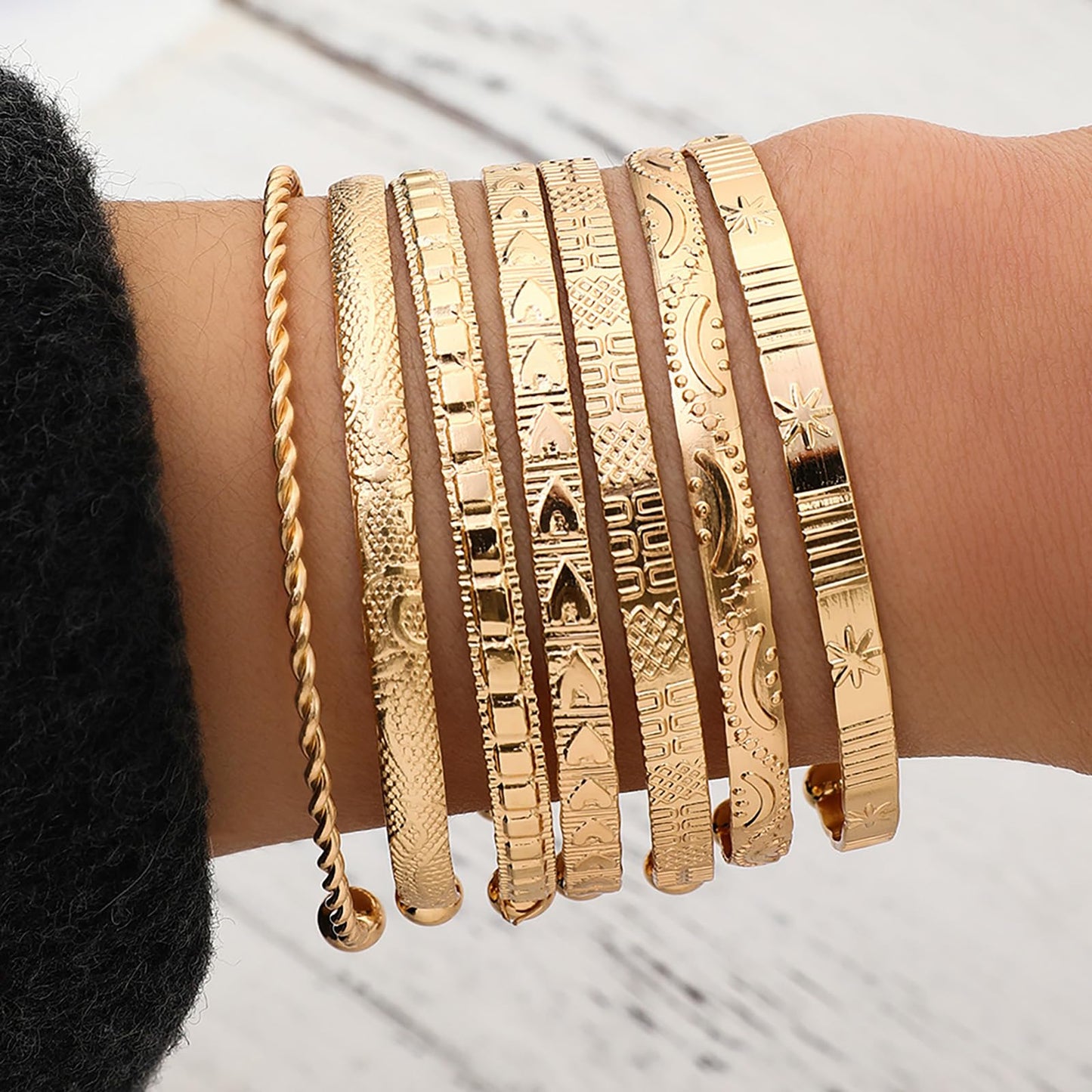 FUNOJOY Bangle Bracelets Set for Women, Multi Layer Stackable Cuff Bracelets, Boho Open Adjustable Bangle Jewelry Gift for Her