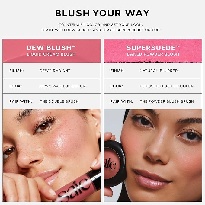 Saie SuperSuede Baked Blush - Talc-Free Powder Blush for Cheeks Infused with Hyaluronic Acid, Glycerin + Squalane - Hydrating Face Makeup for a Natural, Diffused Flush of Color - Stella (0.1 Ounce)