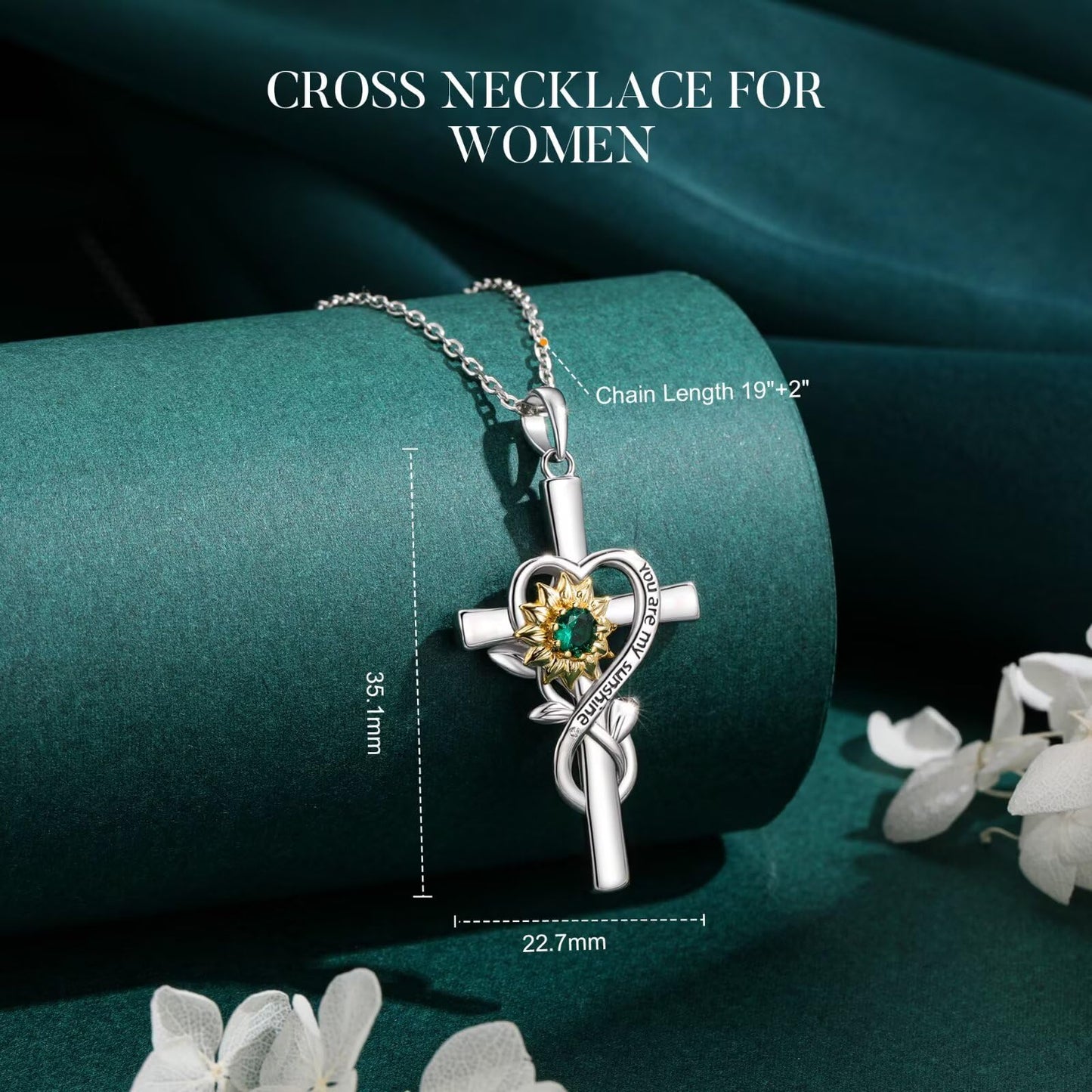 Iefil Mothers Day Gifts for Mom - Mom Birthday Gifts | Sunflower Cross Necklaces, April Birthstone CZ Necklacee for Women