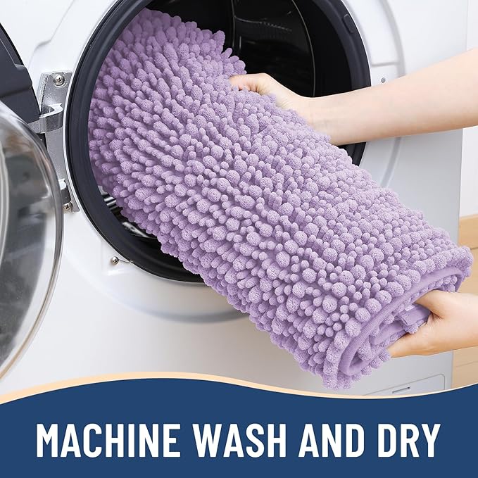 Arotive Luxury Chenille Bathroom Rug Mat, Extra Soft Thick Absorbent Shaggy Bath Rugs, Non-Slip Machine Wash Dry, Plush Bath Mats for Bathroom, Shower and Tub, 60x24, Light Purple