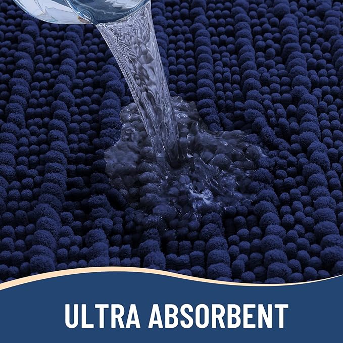 Arotive Luxury Chenille Bathroom Rug Mat, Extra Soft Thick Absorbent Shaggy Bath Rugs, Non-Slip Machine Wash Dry, Plush Bath Mats for Bathroom, Shower and Tub, 59x35, Navy