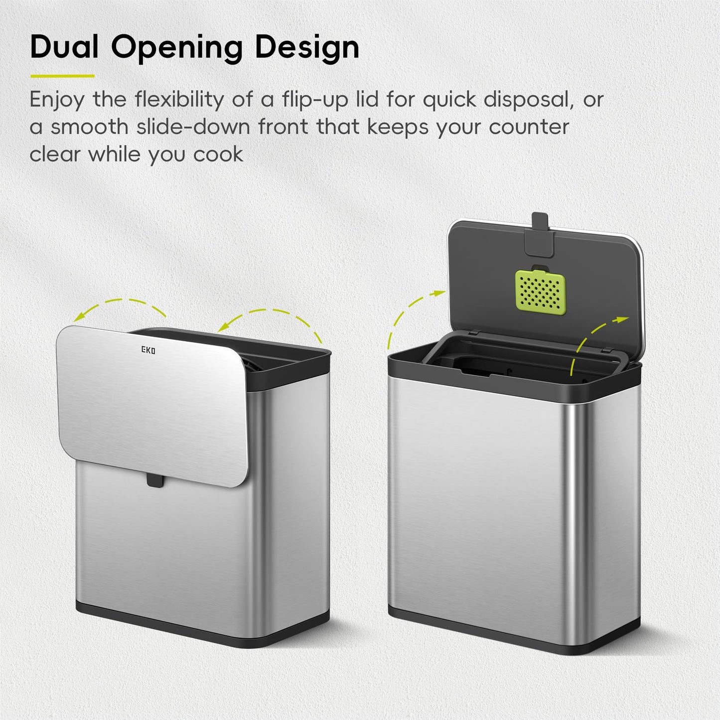 EKO Kitchen Compost Bin, 7L / 1.85 Gal Stainless Steel with Removable Inner Bucket and Deodorizer Compartment, 2-in-1 Countertop Compost Bin with Lid, Food Waste Caddy for Kitchen (MMT & Black Finish)