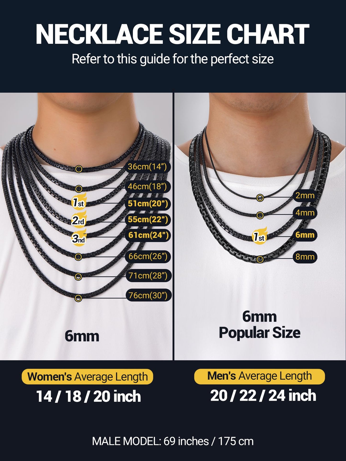 PROSTEEL Black Chain Mens Gothic Goth Jewelry Minimalist Flat Link Chain Black Necklace