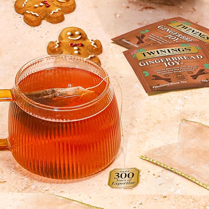 Twinings Gingerbread Joy Black Tea Individually Wrapped Bags, 20 Count (Pack of 6), Ginger & Cinnamon, Caffeinated, Enjoy Hot or Iced, 120 Teabags