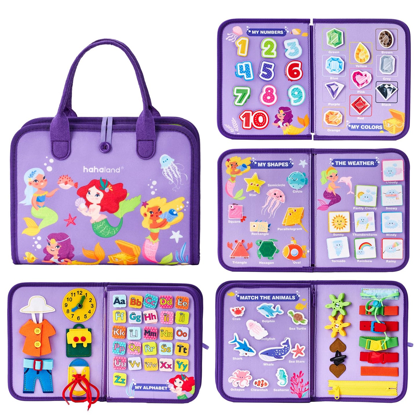 hahaland Busy Board Montessori Toys - 3 Year Old Girl Gifts Bithday Gift Ideas - 8 in 1 Preschool Learning Activities - Christmas Toddler Stocking Stuffers Gifts