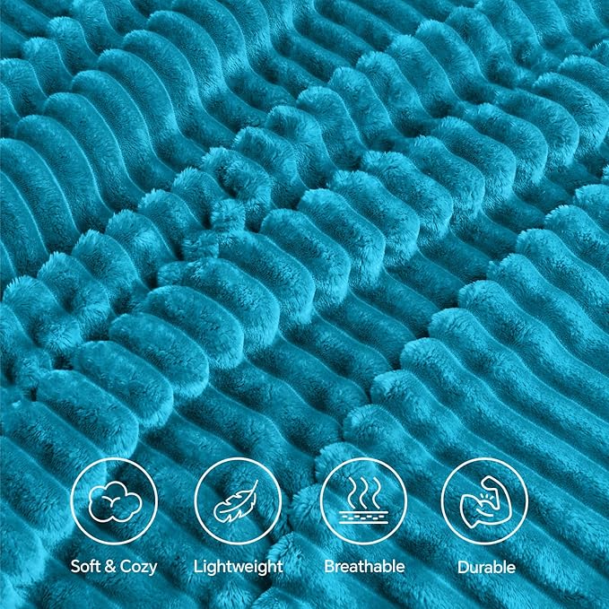 INFIIXSO Sherpa Throw Blanket for Couch - Super Soft & Warm Striped Fleece Blanket, Cozy Plush Fluffy Blanket All Season Use (Teal, 50x60 Inches)