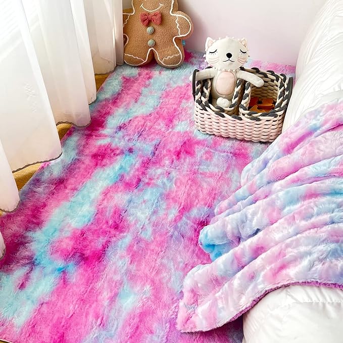 NEWCOSPLAY Super Soft Faux Fur Throw Blanket for Couch Purple Rainbow Sherpa Fuzzy Plush Warm Blanket for Sofa Bed (Purple Rainbow, Throw(40"x50"))