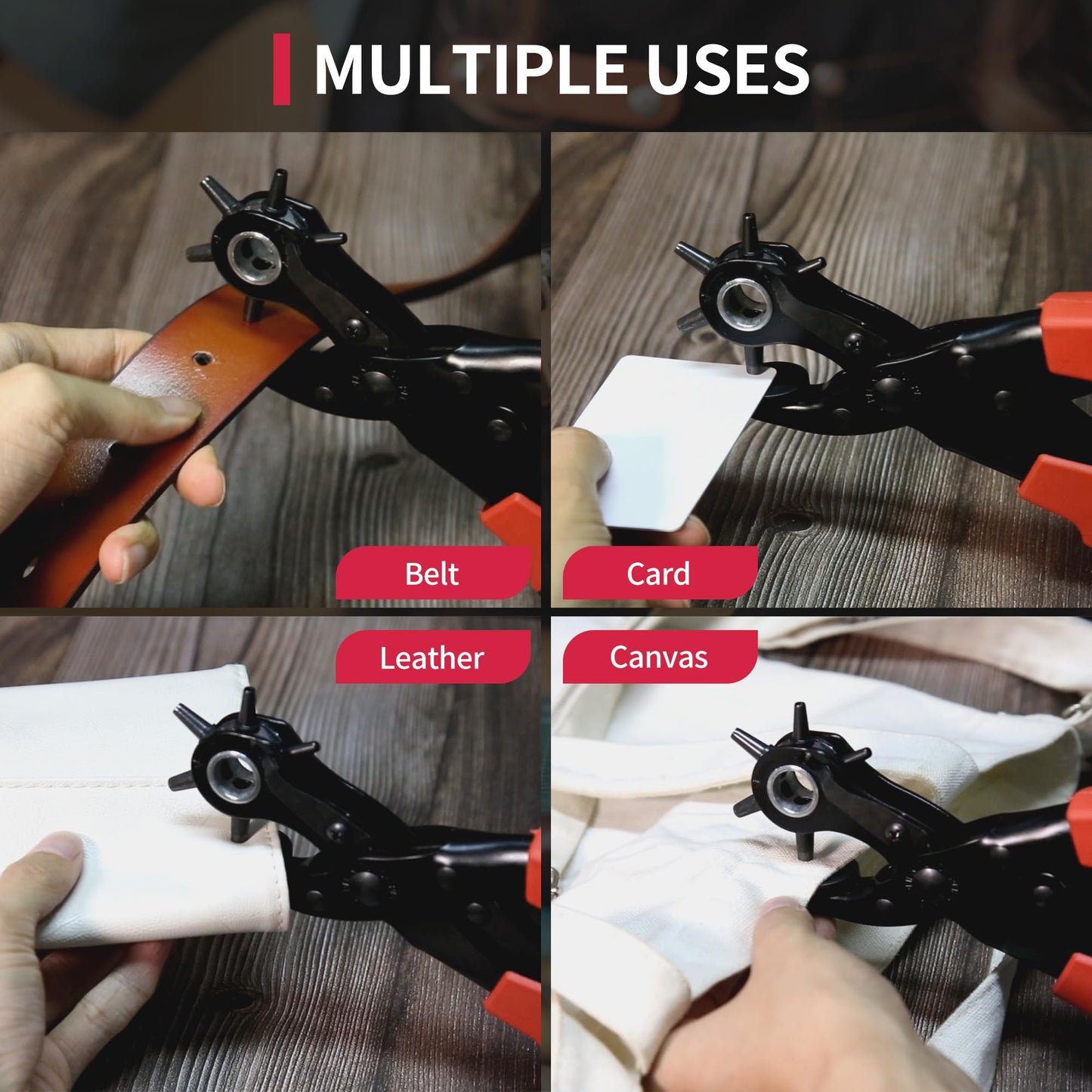 Revolving Punch Plier Kit, XOOL Leather Hole Punch Set for Belts, Watch Bands, Straps, Dog Collars, Saddles, Shoes, Fabric, DIY Home or Craft Projects, Heavy Duty Rotary Puncher, Multi Hole Sizes Make