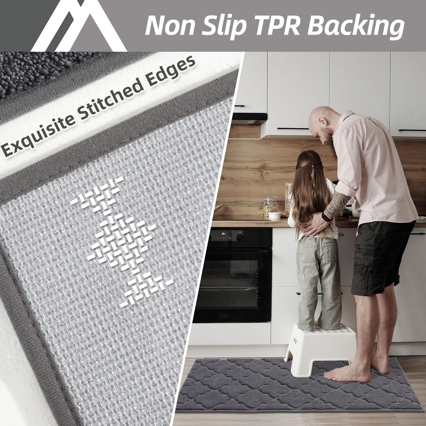 COSY HOMEER Soft Kitchen Floor Mats for in Front of Sink Super Absorbent Kitchen Rugs 20"x59" Non-Skid Standing Mat Washable,Polyester,Dark Grey