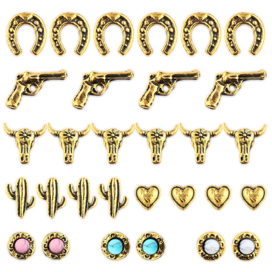 30 PCS Western Nail Charms - Retro Metal Cowboy Cowgirl Turquoise Nail Charms Western Stickers Decals Gems Decor, Vintage Turquoise Jewelry for DIY Crafts Art Accessories