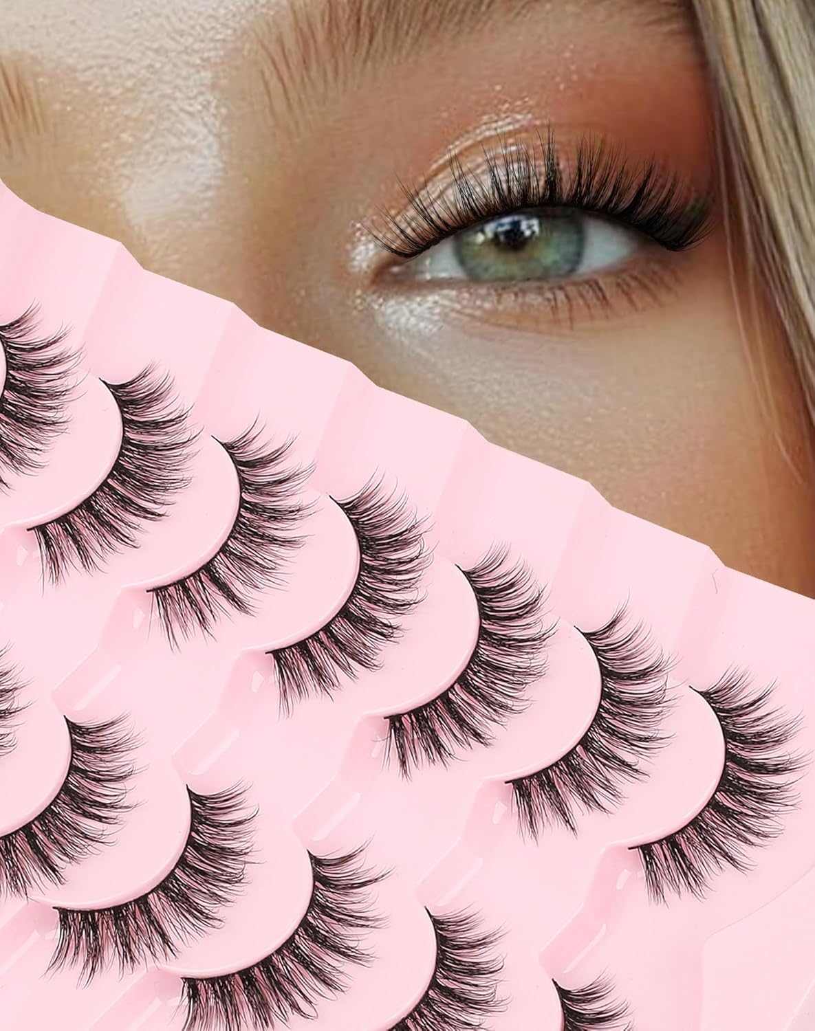 Lashes Natural Look Wispy Spiky Eyelashes Everyday False Lash Soft Strip Eyelashes Fluffy 7 Pairs D78