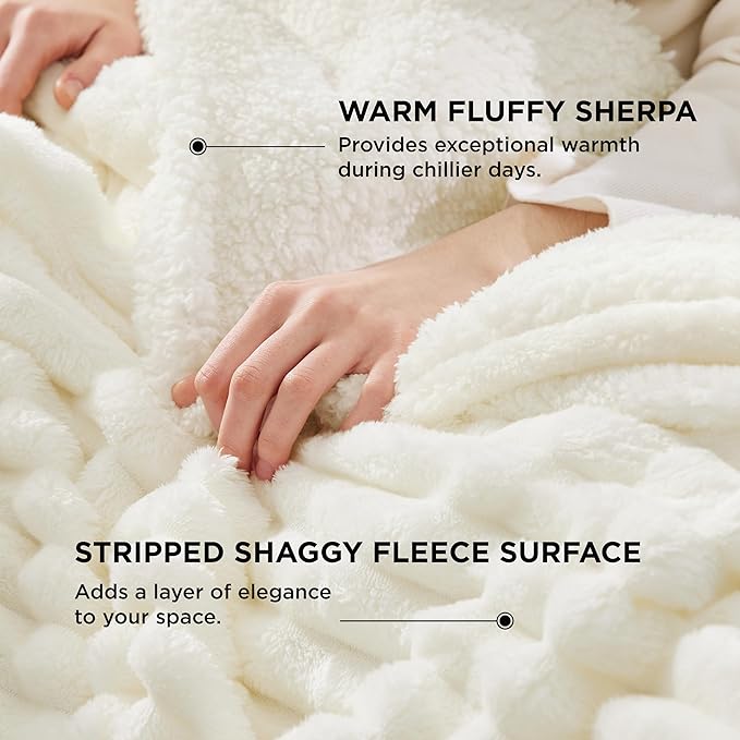 Bedsure Sherpa Blanket Queen Size for Bed - Super Soft, Cozy Fleece Thick Warm Blanket for Winter, GentleSoft Home Room Decor, White, 90x90 Inches