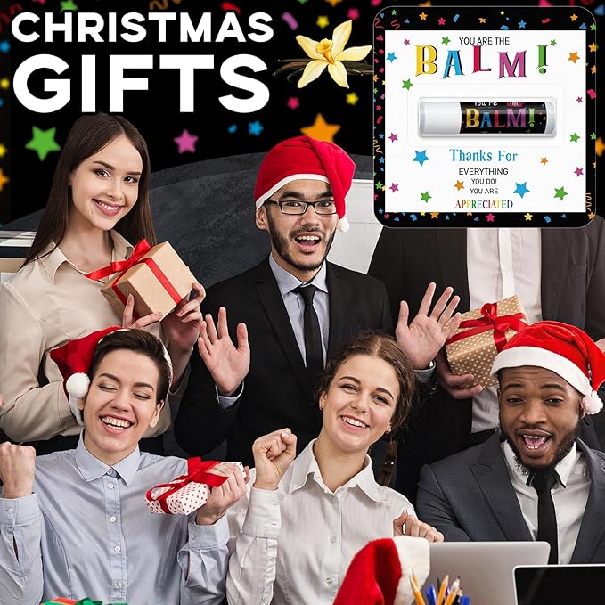 30 Pack Christmas Employee Appreciation Gifts Bulk Lip Balm Teacher Staff Team Xmas Thank You Gift You're the Balm Thanksgiving Party Favors Christmas Stocking Stuffers for Women Men Volunteer