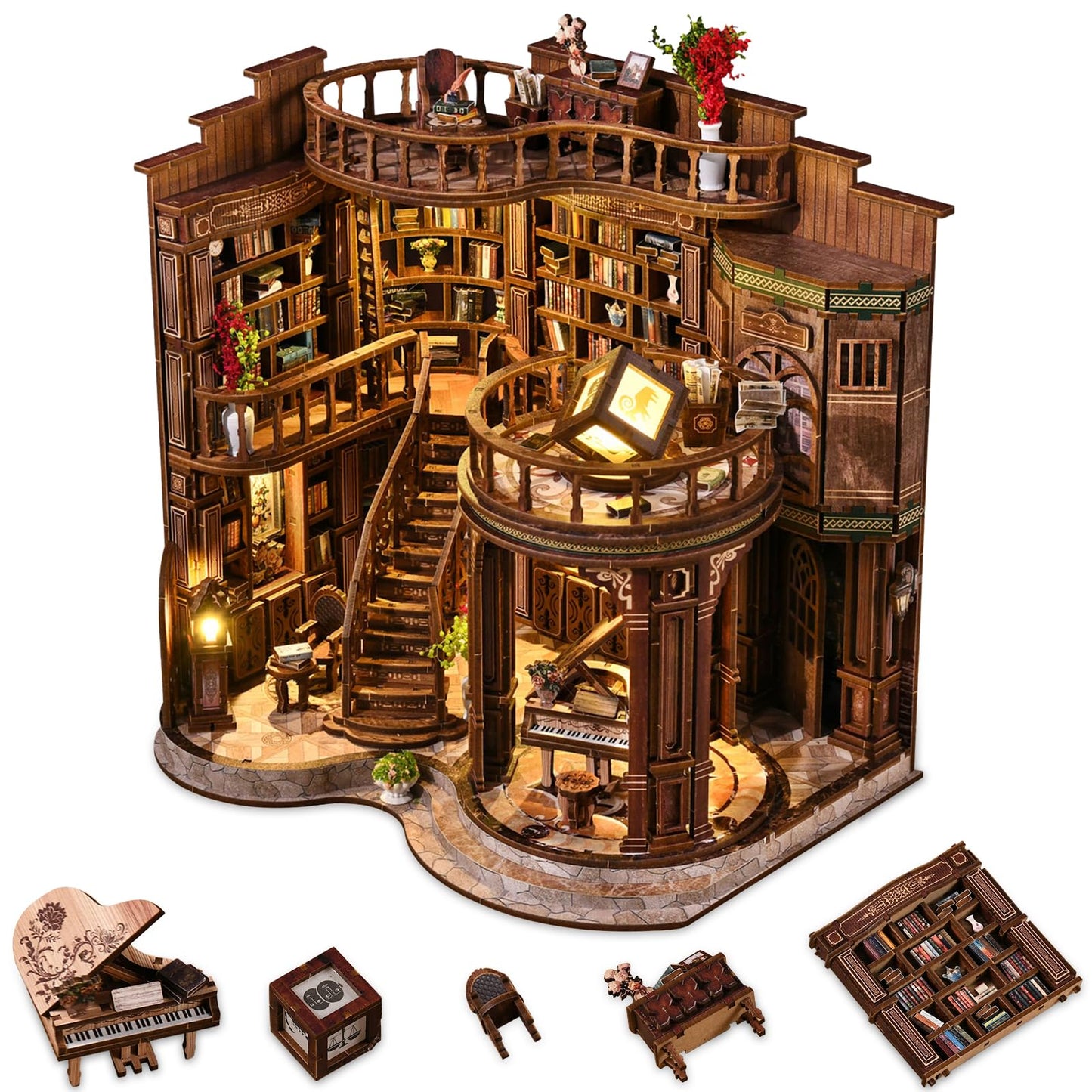 3DVASE Book Nooks for Adults, DIY Miniature Dollhouse Book Nook Kit, Model Kits Craft Kits for Adults, 3D Wooden Puzzle Book Nook Craft Bookshelf Decor, Adult Craft Kits Gift with Led Light