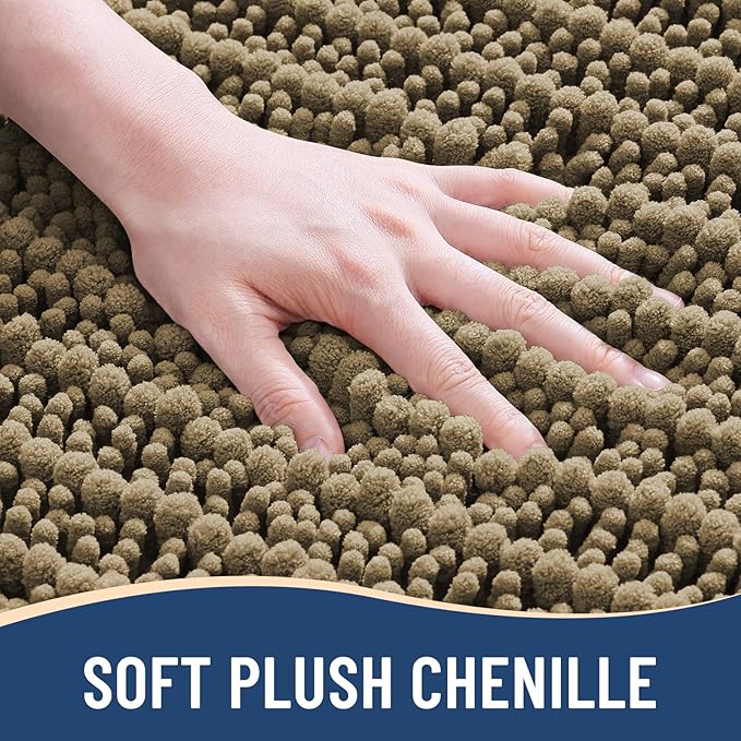 Arotive Luxury Chenille Bathroom Rug Mat, Extra Soft Thick Absorbent Shaggy Bath Rugs, Non-Slip Machine Wash Dry, Plush Bath Mats for Bathroom, Shower and Tub, 60x24, Camel