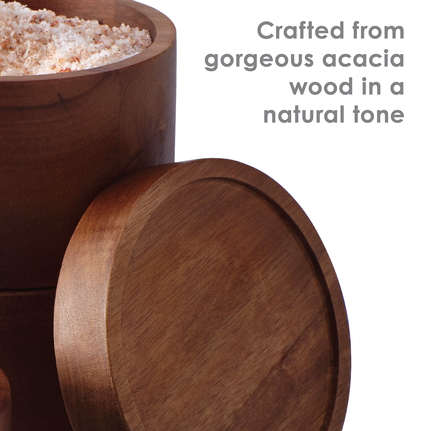 Rachael Ray Pantryware Wood Salt Cellar Stacking Set / Wood Salt Box Stacking Set3 piece, Brown