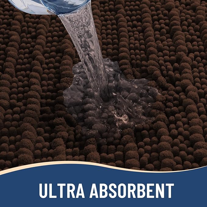 Arotive Luxury Chenille Bathroom Rug Mat, Extra Soft Thick Absorbent Shaggy Bath Rugs, Non-Slip Machine Wash Dry, Plush Bath Mats for Bathroom, Shower and Tub, 30x17, Brown