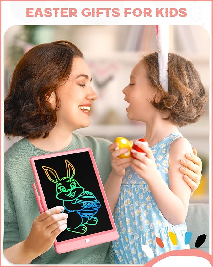 Bravokids 10 Inch LCD Writing Tablet for 3-8 Year Olds - Electronic Drawing Pad and Doodle Board as Educational Birthday Gifts for Girls and Boys (Pink)