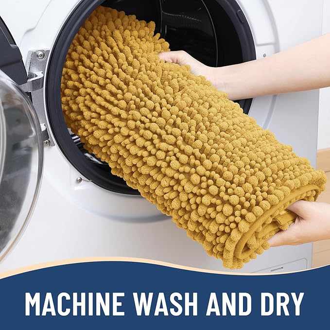 Arotive Luxury Chenille Bathroom Rug Mat, Extra Soft Thick Absorbent Shaggy Bath Rugs, Non-Slip Machine Wash Dry, Plush Bath Mats for Bathroom, Shower and Tub, 30x20, Golden Yellow