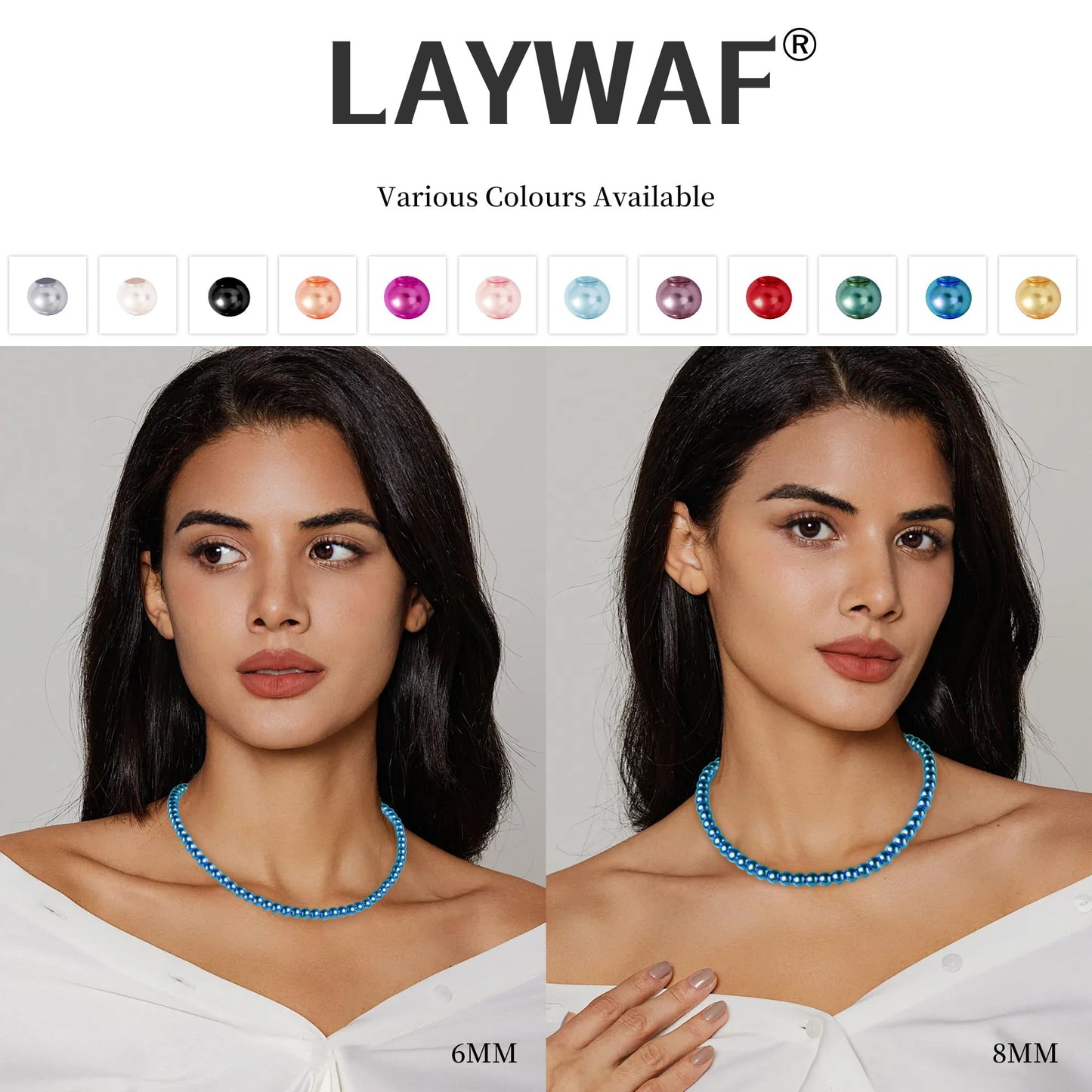 LAYWAF Navy Blue Imitation Pearl Choker Necklace for Women, 8MM Beaded Necklace, Fake Pearls Jewelry, Simple Dainty Faux Pearl Mom Wedding Necklace, Chunky Imitation Pearl