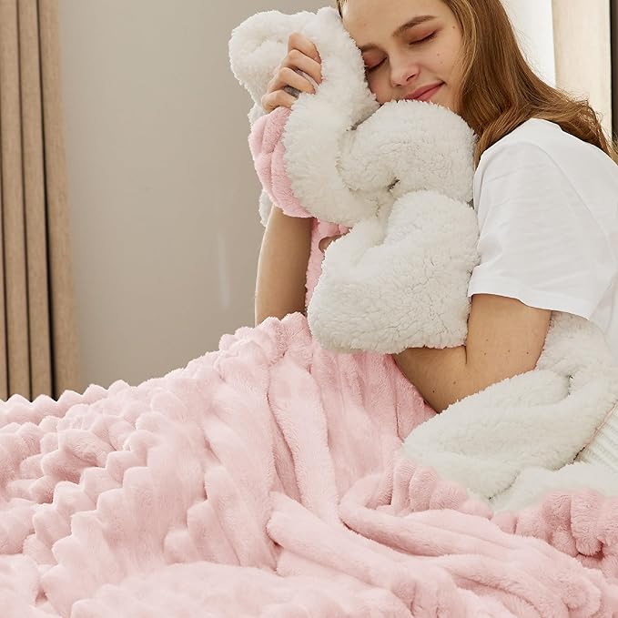 Bedsure Sherpa Blanket Queen Size for Bed - Super Soft, Cozy Fleece Thick Warm Blanket for Winter, GentleSoft Home Room Decor, Pink, 90x90 Inches