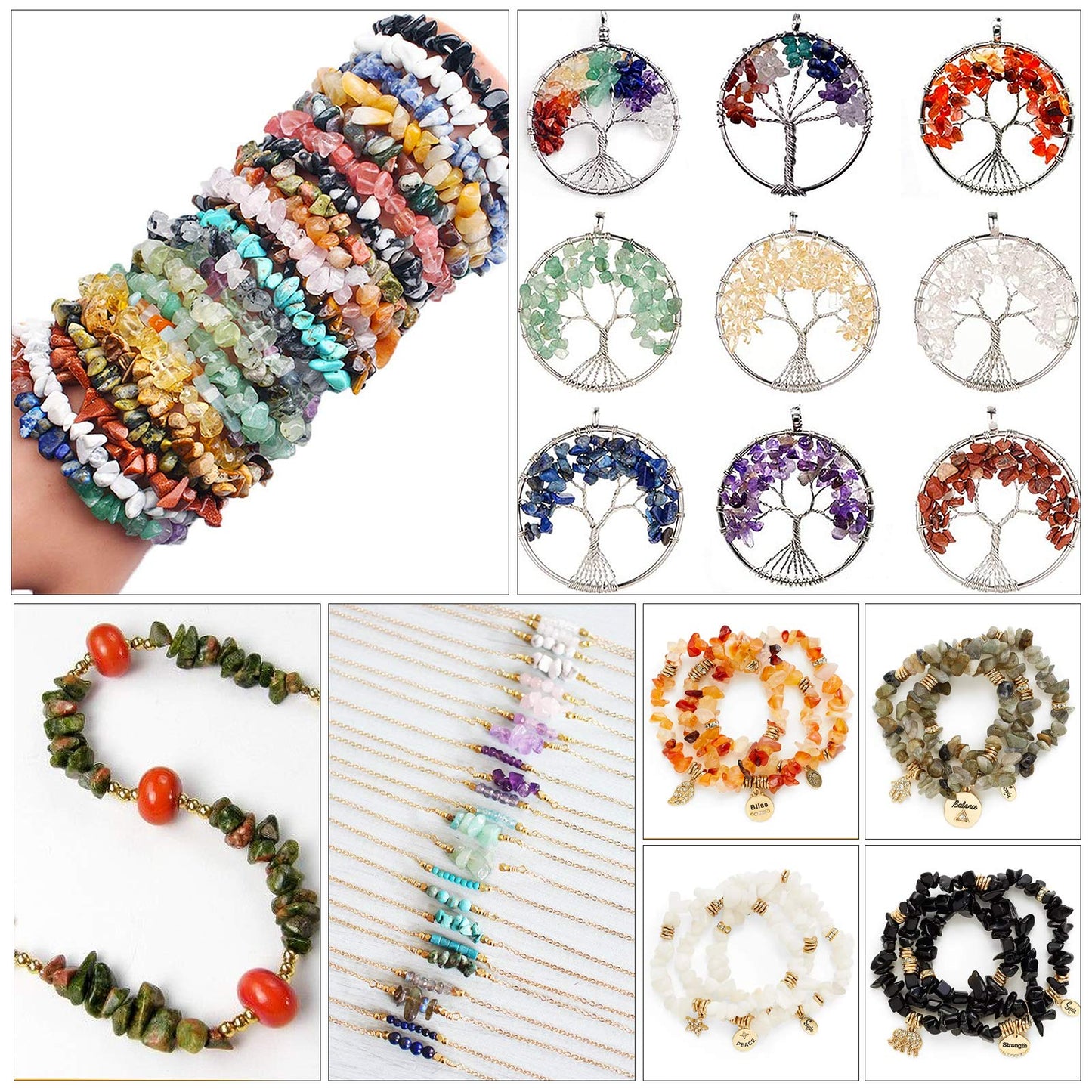 500 pcs Natural Chip Stone Beads, Multicolor 5-8 mm Irregular Gemstones Healing Crystal Loose Rocks Bead Hole Drilled for Jewelry Making Bracelet