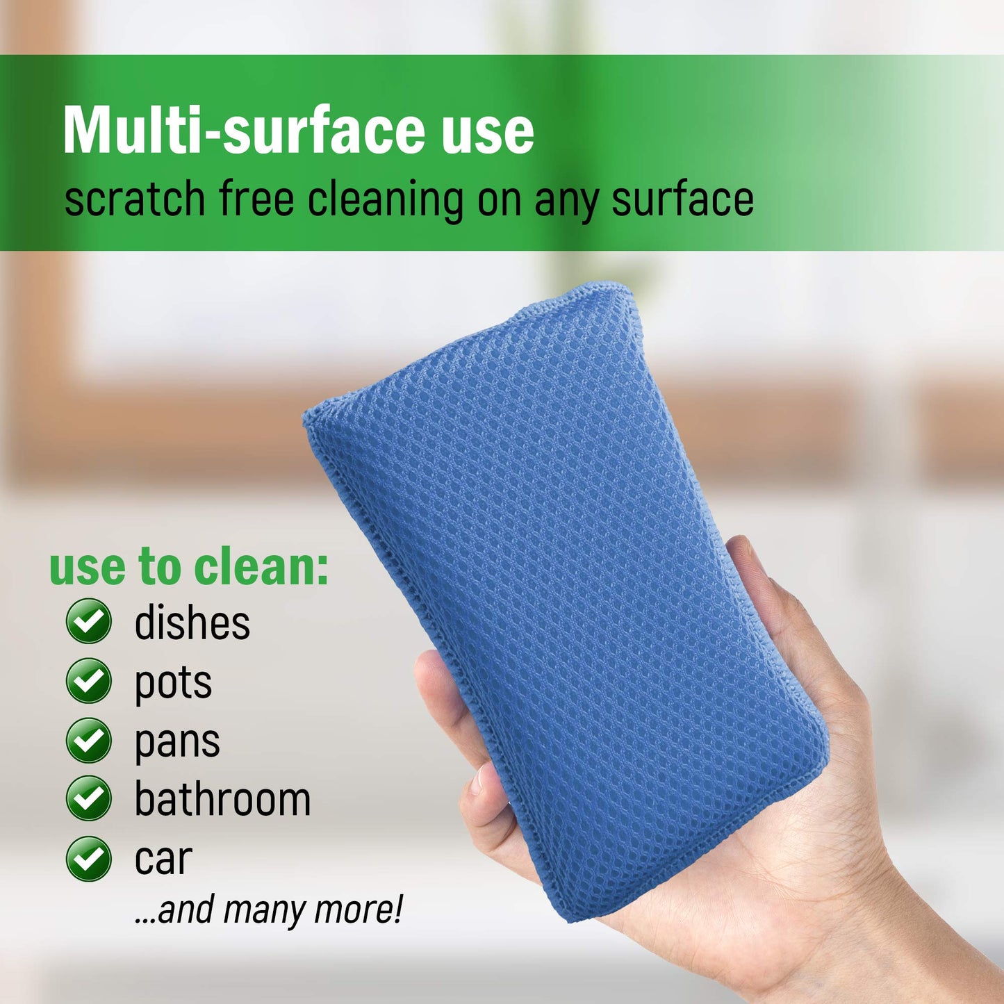 Miracle Microfiber Kitchen Sponge by Scrub-It (6 Pack) - Non-Scratch Heavy Duty Dishwashing Cleaning sponges- Machine Washable - (Blue)