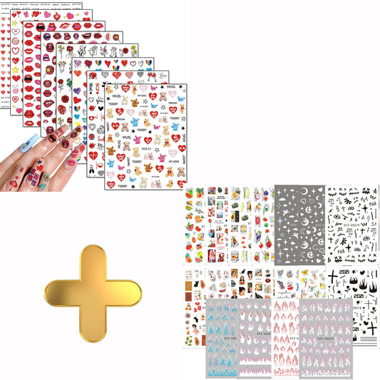 8 Sheets Love Heart Nail Art Stickers with 18 Sheets Colorful Nail Art Stickers