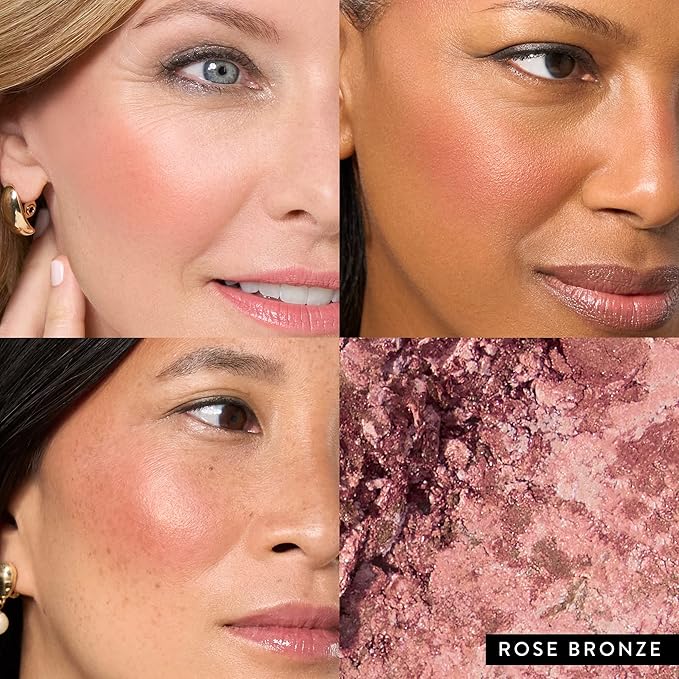 LAURA GELLER NEW YORK Baked Blush-n-Bronze 2-in-1 Bronzer Blush, Rose Bronze - Retractable Angled Kabuki Brush
