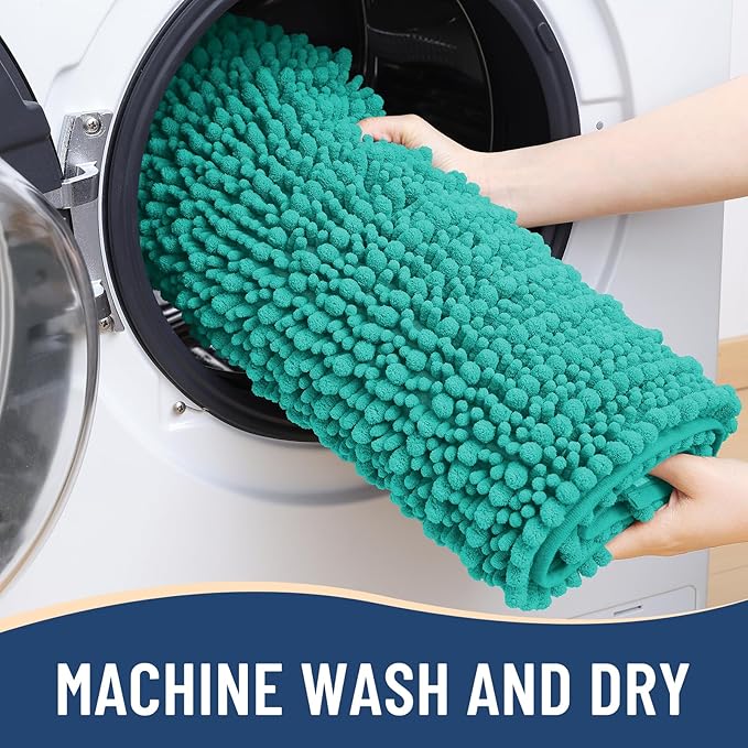 Arotive Luxury Chenille Bathroom Rug Mat, Extra Soft Thick Absorbent Shaggy Bath Rugs, Non-Slip Machine Wash Dry, Plush Bath Mats for Bathroom, Shower and Tub, 36x24, Teal