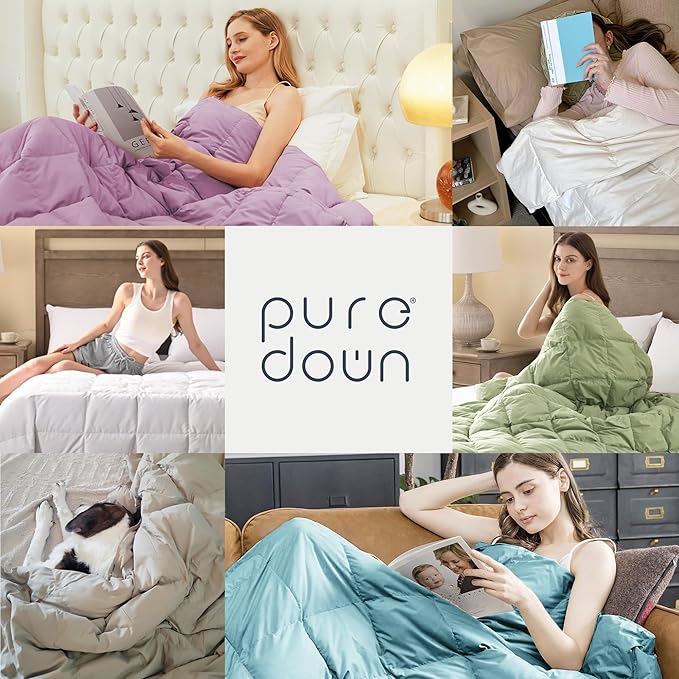 puredown® Queen Size Blanket for Bed, Ultra Soft Lightweight Down & Feather Fill, All Season Microfiber Blanket, Machine Washable, 88"X90", Navy