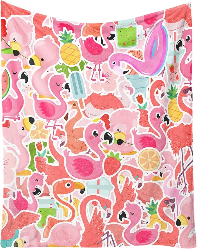Flamingo Blanket Gifts - 30 x 40 Inches Funny Flamingo Throw for Girls - Pink Soft Fuzzy Plush Blankets for Chair