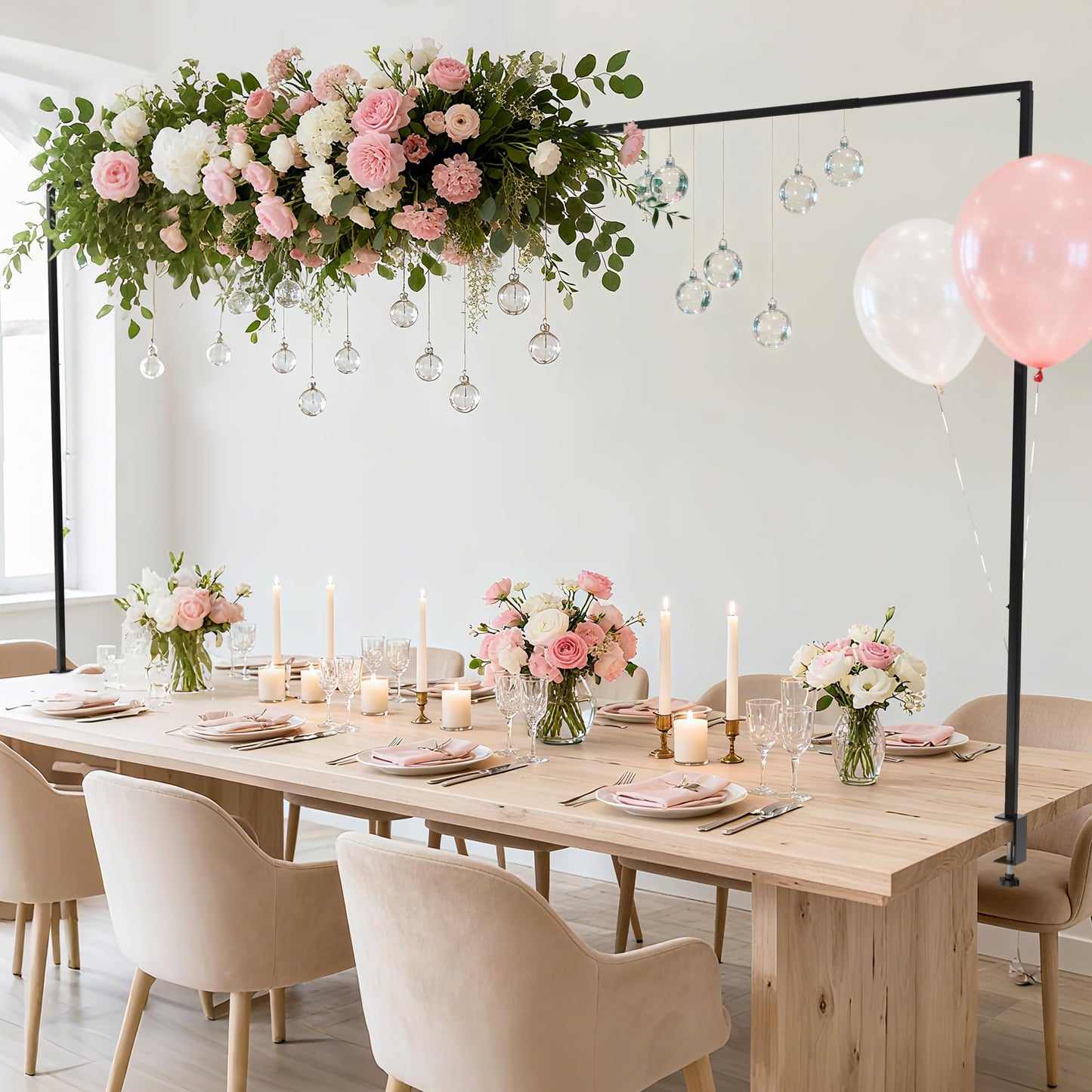 Fomcet Over The Table Rod Stand with Clamps 13"-42'' Tall 29"-98" Length Metal Black Adjustable Table Arch Hanging for Wedding Birthday Party Christmas Anniversary Decoration