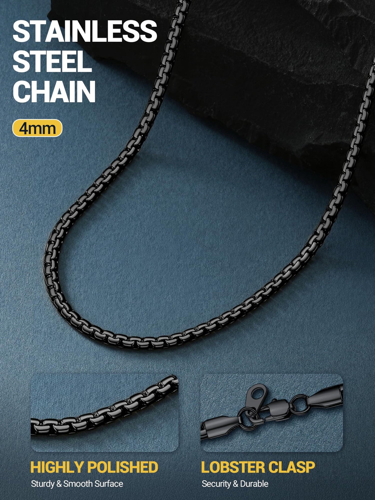PROSTEEL Black Chain Mens Gothic Goth Jewelry Minimalist Flat Link Chain Black Necklace