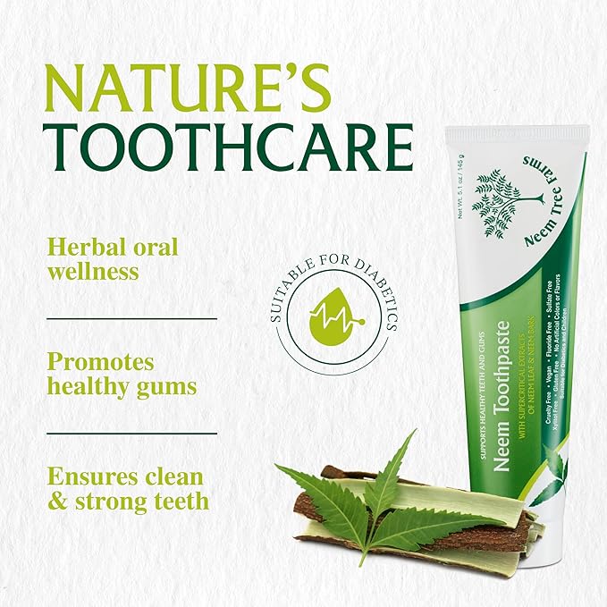 Neem Fluoride Free Toothpaste - Adult and Children Friendly - 100% Vegan Natural Toothpaste, Gluten Free, No Artificial Ingredients - Supports Daily Gum Care - with Clove & Stevia (Single Pack)