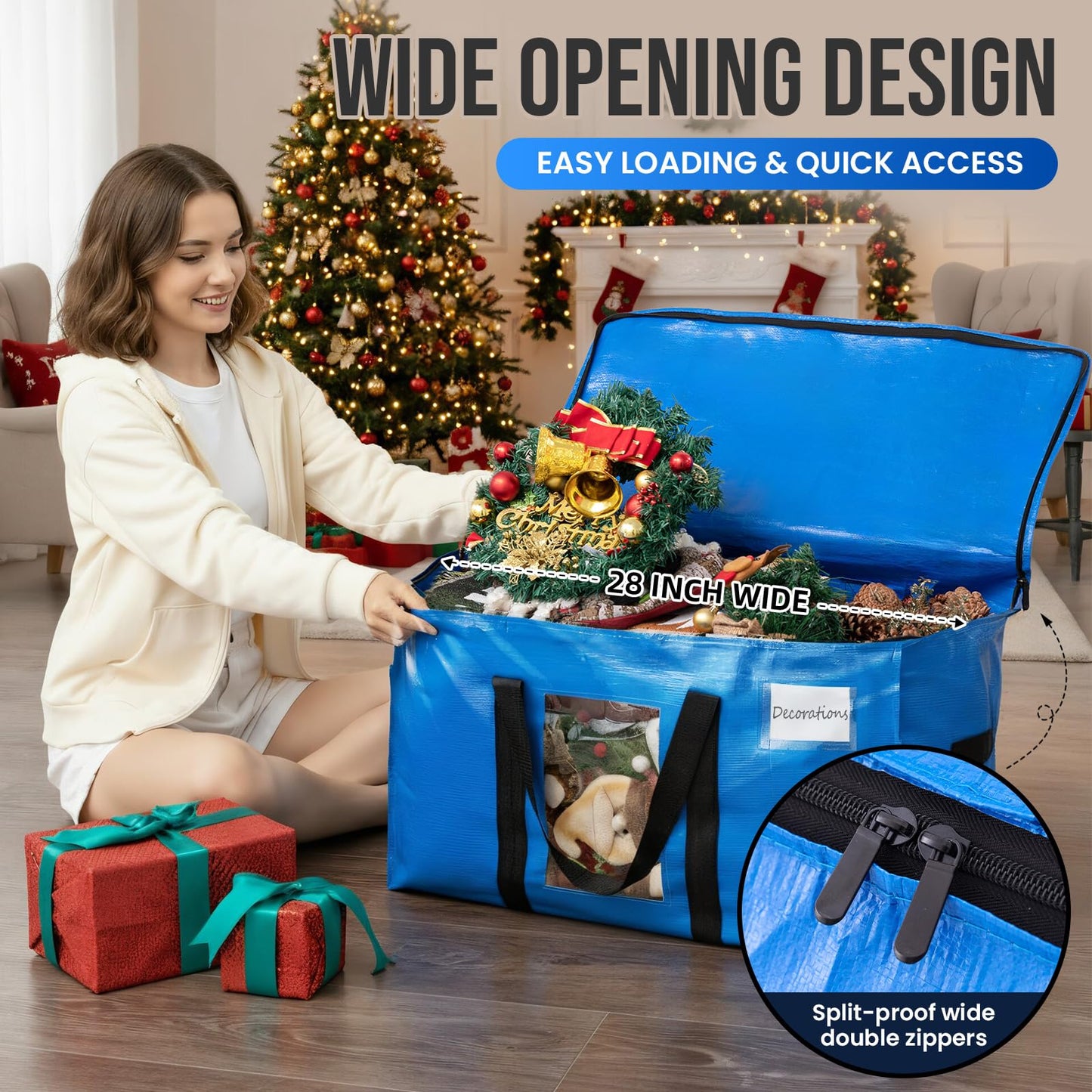 TAILI Extra Large Moving Bags, 4 Pack Blue Heavy Duty Totes For Storage with Visible Window, Wrap Around Handles, Storage Bags for Space Saving, Alternative to Moving Boxes