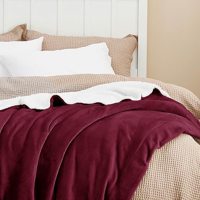Bedsure GentleSoft Sherpa Fleece Throw Blanket Twin Size for Couch - Thick and Warm, Soft Fuzzy Plush Twin Christmas Blanket for Winter, Burgundy, 60x80 Inches