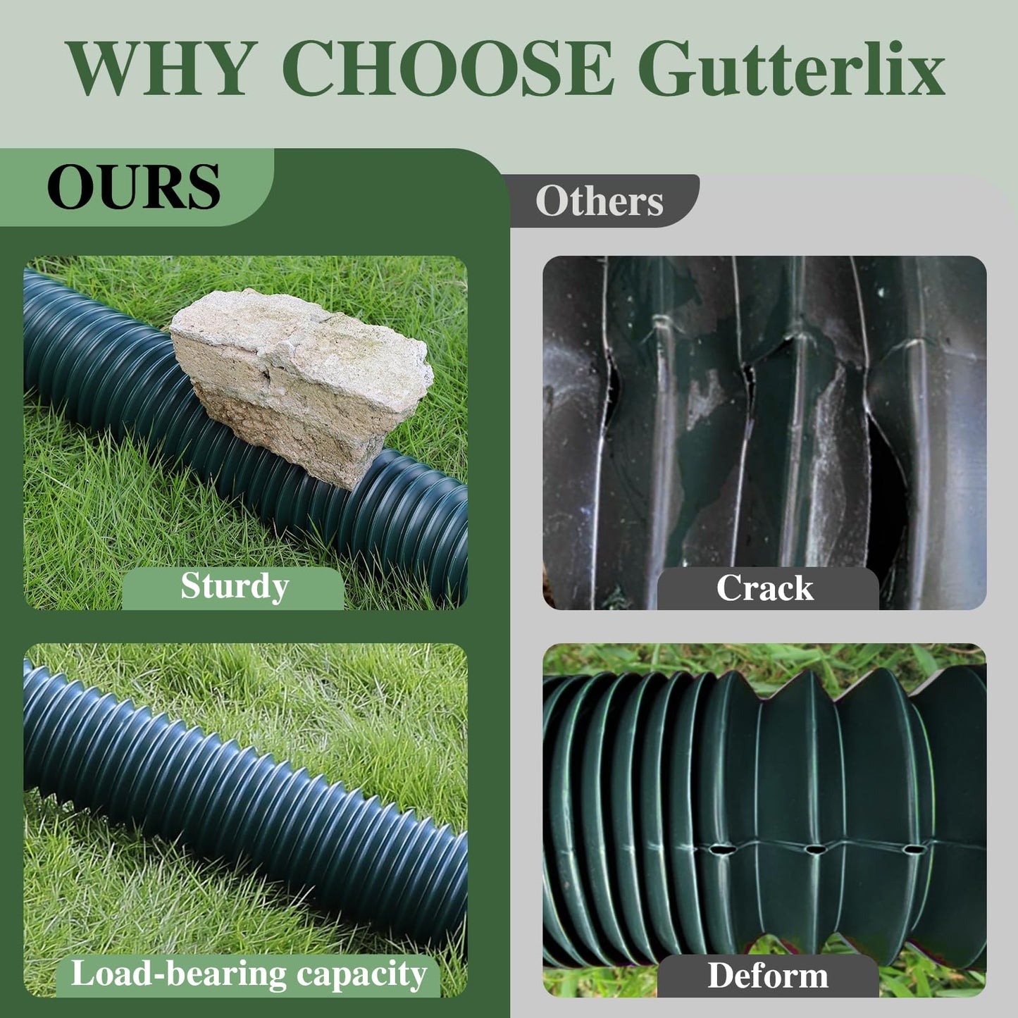 Gutterlix Flexible Gutter Downspout Extensions, Connectable Downspout Extender with 58"+ 67" Extendable Pipe, Thickened Down spout Drain Extension for Rainwater Drainage(2 Pack, Green)
