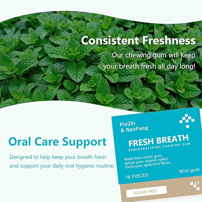 Yukviqou Remineralizing Chewing Gum, Organic Natural Mastic Mint Gum Sugar-Free Fresh Breath for Enamel Care Teeth & Gum Health 4 Boxes