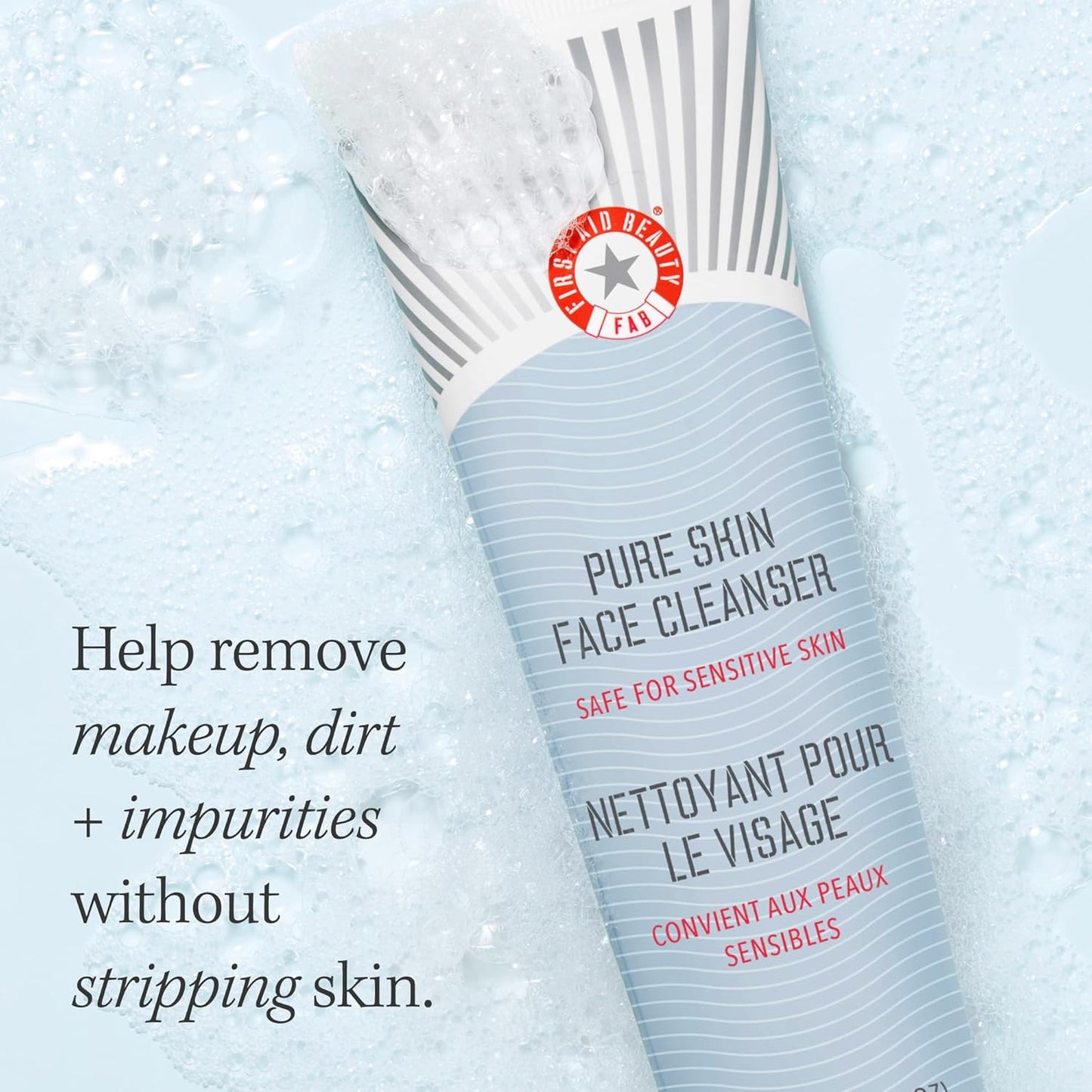First Aid Beauty - Pure Skin Face Cleanser, Effectively Removes Makeup, Dirt, & Impurities, Gentle Cleanser Leaves Skin Soft & Supple, Safe for Sensitive Skin, Fragrance Free, 5 oz + Travel Size, 2ct