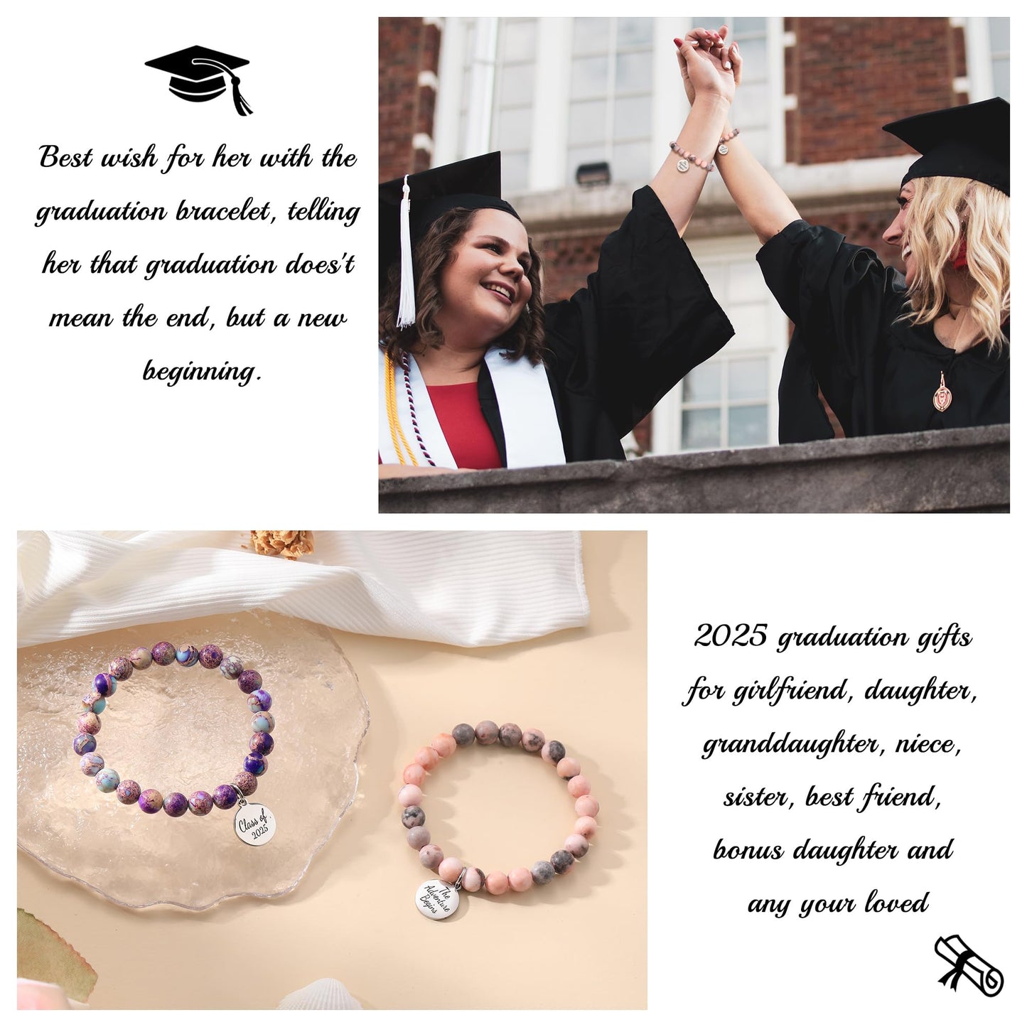 Sistble 5th Grade Graduation Gifts, Graduation Bracelets 2026 To My Daughter Granddaughter Bracelet Inspirational Gifts Class of 2026 Engraved Tag Nature Stone Graduations Jewelry