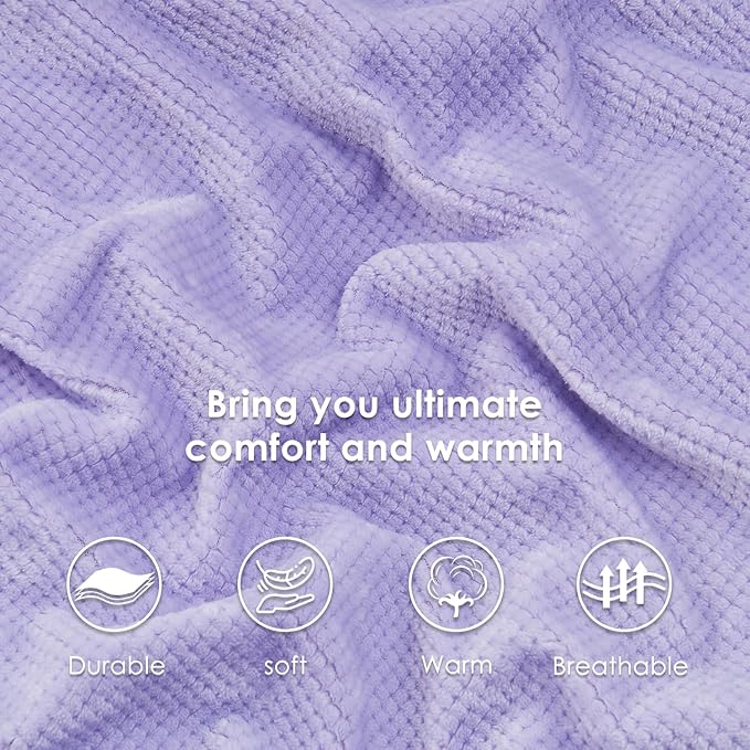 SOCHOW Waffle Sherpa Fleece Throw Blanket, Super Soft Fuzzy Warm, Lightweight Fluffy Reversible Plush Blanket for Bed Sofa Couch, 60 x 80 Inches Lilac