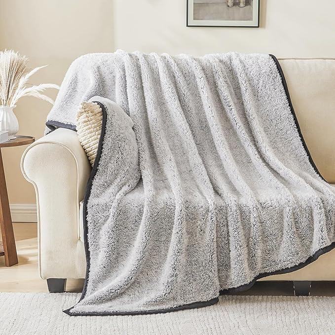 EMME Fuzzy Blanket Soft Fleece Throw Blankets for Women, Fluffy Sherpa Throws(Black,90"x90")