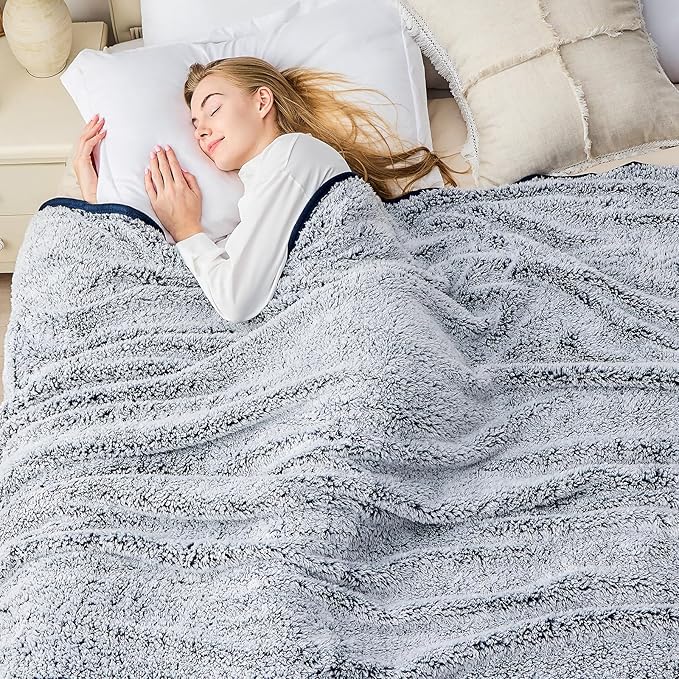 EMME Fuzzy Blanket Soft Fleece Throw Blankets for Women, Fluffy Sherpa Throws(Plush Navy,60"x80")
