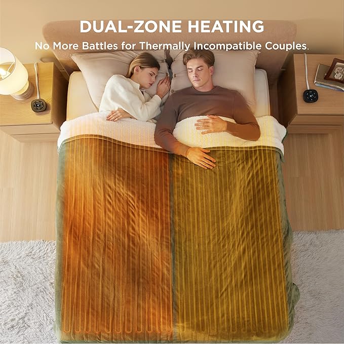 Bedsure Electric Blanket King Size - Dual Control Heated Blanket King Size, Fast Heating with 10 Time Settings & 10 Heat Settings, Warm Gift for Grandma (100x90 inches, Olive Green)